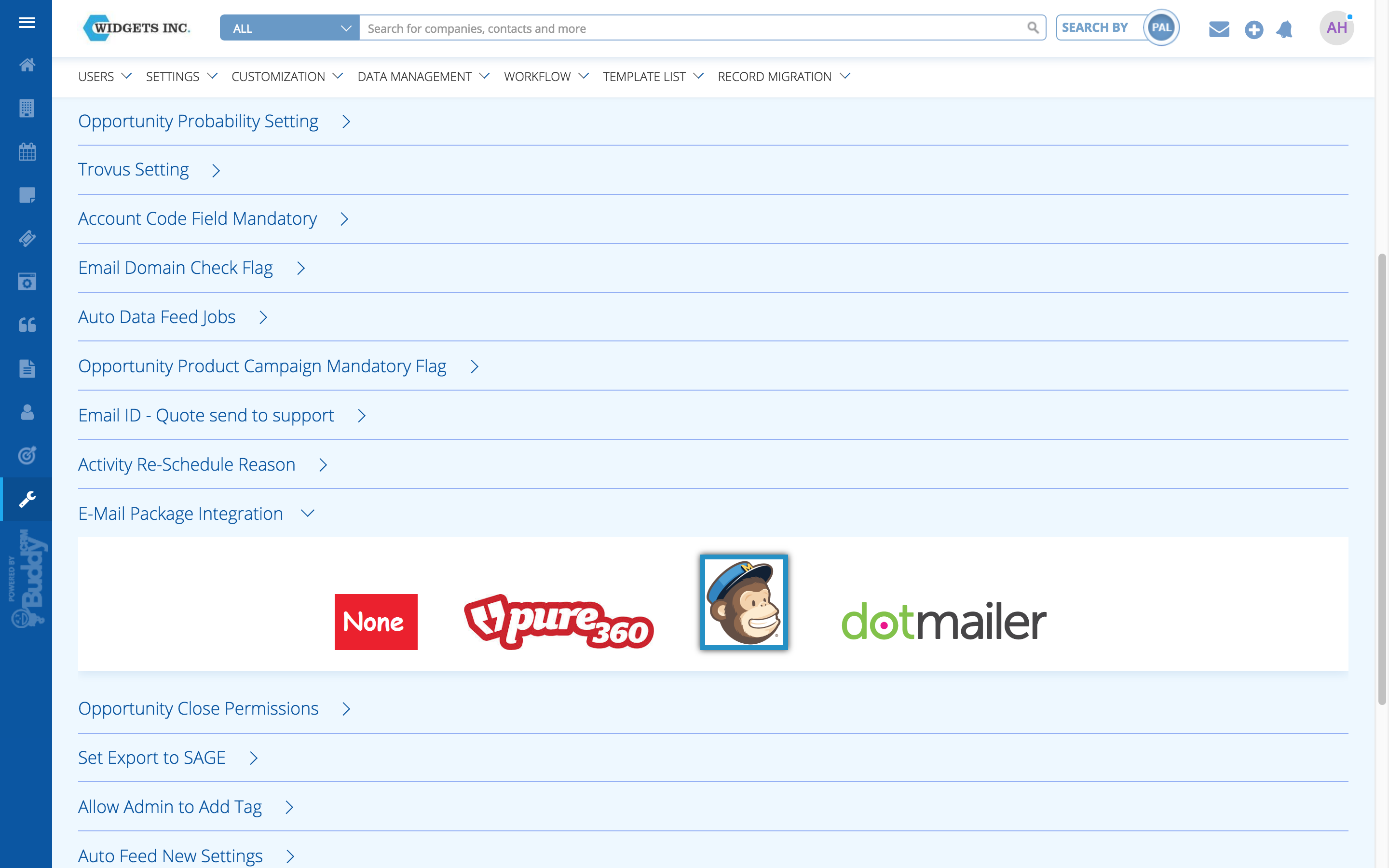 buddycrm integrations screenshot 2 - setting up email marketing integration
