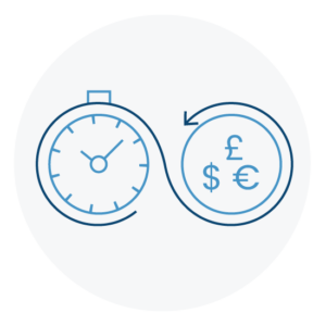 The time and money icon represents efficiency and ease of use of the CRM software by BuddyCRM.
